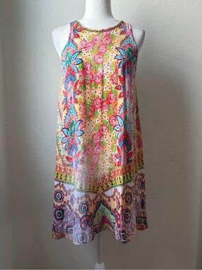 Joyous & Free Colorful Floral Paisley Beaded Shift Dress Size S